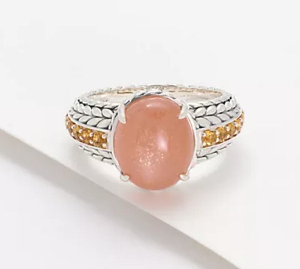 JAI Sterling Silver Moonstone Basketweave Ring, Size 5
